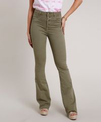 Calca-de-Sarja-Feminina-Sawary-Flare-Cintura-Super-Alta-com-Botoes--Verde-Militar-9807354-Verde_Militar_1