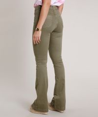 Calca-de-Sarja-Feminina-Sawary-Flare-Cintura-Super-Alta-com-Botoes--Verde-Militar-9807354-Verde_Militar_2