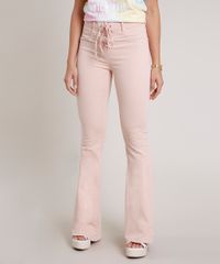 Calca-de-Sarja-Feminina-Sawary-Flare-Cintura-Super-Alta-com-Amarracao--Rosa-9857034-Rosa_1