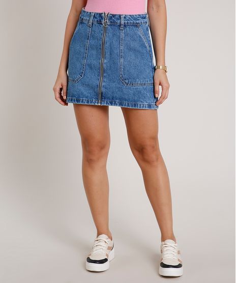 Saia-Jeans-Feminina-Curta-com-Ziper-Azul-Medio-9834409-Azul_Medio_1
