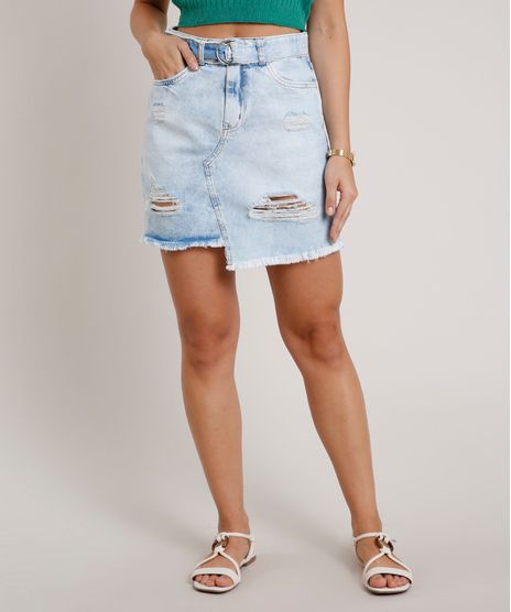 Saia-Jeans-Feminina-Curta-Destroyed-com-Cinto--Azul-Claro-9832391-Azul_Claro_1