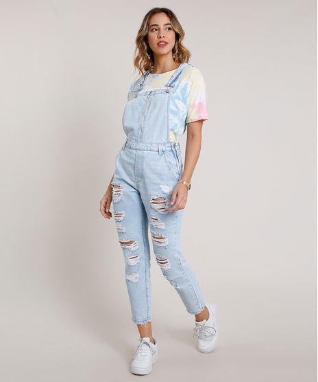 Macacao-Jeans-Feminino-Destroyed-com-Ziper--Azul-Claro-9833549-Azul_Claro_1