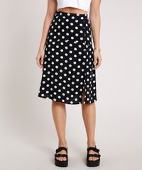 Saia-Feminina-Midi-Estampado-de-Poa-com-Botoes-Preta-9862134-Preto_1