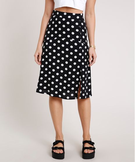 Saia-Feminina-Midi-Estampado-de-Poa-com-Botoes-Preta-9862134-Preto_1