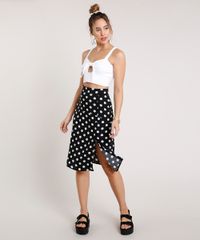 Saia-Feminina-Midi-Estampado-de-Poa-com-Botoes-Preta-9862134-Preto_3