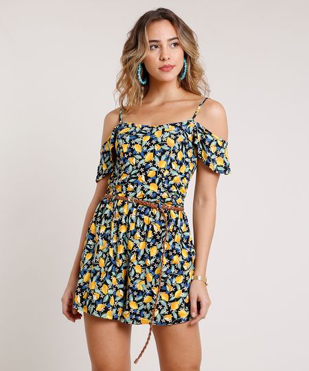 Macaquinho-Feminino-Estampado-de-Limao-Open-Shoulder-Manga-Curta-com-Cinto-Preto-9777580-Preto_1