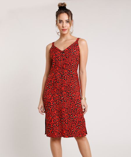 Vestido-Feminino-Midi-Estampado-Animal-Print-Onca-com-Fenda-Alca-Media-Vermelho-9846076-Vermelho_1