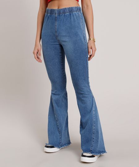 Calca-Jeans-Feminina-Flare-Cintura-Super-Alta-com-Barra-Desfiada--Azul-Medio-9833812-Azul_Medio_1 Calca-Jeans-Feminina-Flare-Cintura-Super-Alta-com-Barra-Desfiada--Azul-Medio-9833812-Azul_Medio_1