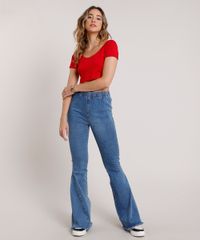 Calca-Jeans-Feminina-Flare-Cintura-Super-Alta-com-Barra-Desfiada--Azul-Medio-9833812-Azul_Medio_3