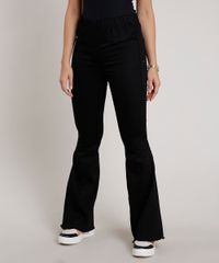 Calca-de-Sarja-Feminina-Flare-Cintura-Super-Alta-com-Barra-Desfiada--Preta-9833813-Preto_1