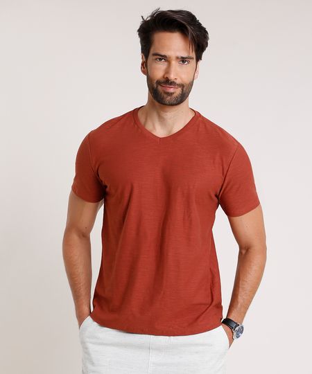 Camiseta-Masculina-Basica-Flame-Manga-Curta-Gola-V-Cobre-9595137-Cobre_1