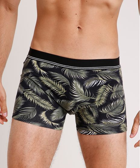 Cueca-Masculina-Boxer-Estampada-de-Folhagem--Preta-9857745-Preto_1