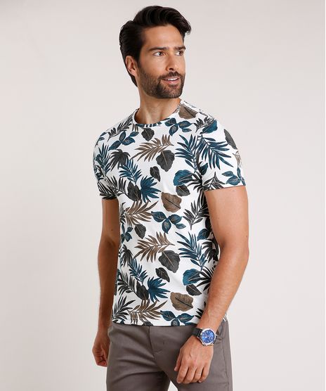 Camiseta-Masculina-Slim-Estampada-de-Folhagens-Manga-Curta-Gola-Careca-Branco-9841569-Branco_1