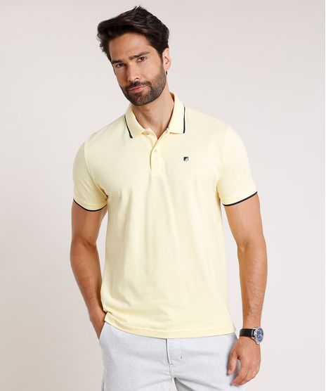 Polo-Masculina-em-Piquet-Comfort-Fit-com-Bordado-Manga-Curta-Amarela-9886073-Amarelo_1