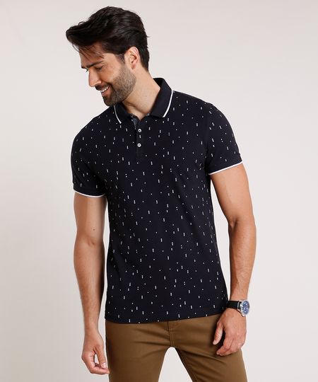 Polo-Masculina-em-Piquet-Slim-Estampada-Mini-Print-Geometrica-Manga-Curta-Preta-9722031-Preto_1