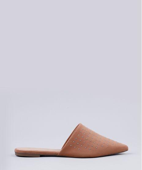 Mule-Feminino-Via-Uno-Bico-Fino-em-Camurca-com-Tachas-Bege-Escuro-9850969-Bege_Escuro_1