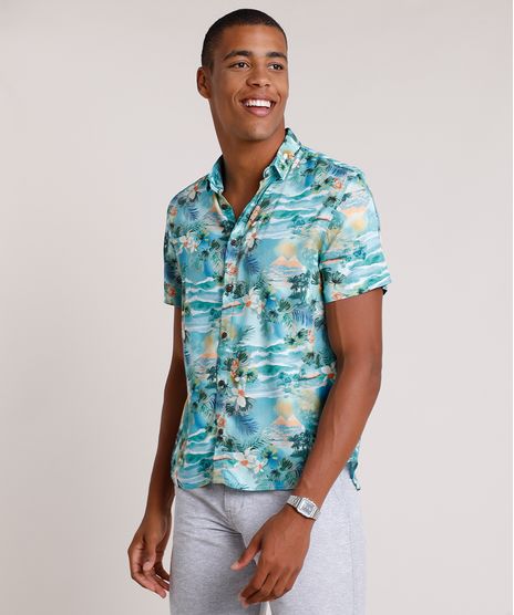 Camisa-Masculina-Tradicional-Estampada-de-Ilha-Manga-Curta--Verde-Agua-9734605-Verde_Agua_1