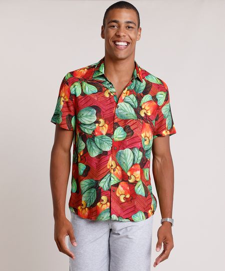 Camisa-Masculina-Tradicional-Estampada-de-Caju-Manga-Curta--Vermelha-9820318-Vermelho_1