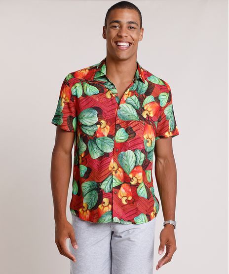 Camisa-Masculina-Tradicional-Estampada-de-Caju-Manga-Curta--Vermelha-9820318-Vermelho_1