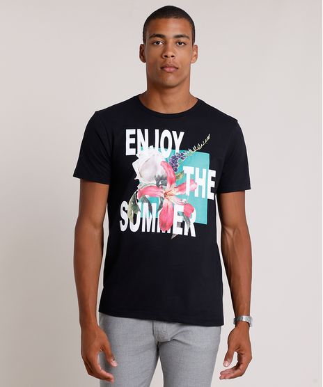 Camiseta-Masculina--Enjoy-the-Summer--Manga-Curta-Gola-Careca-Preta-9834815-Preto_1