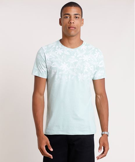 Camiseta-Masculina-com-Estampa-Floral-Manga-Curta-Gola-Careca-Verde-Claro-9837096-Verde_Claro_1