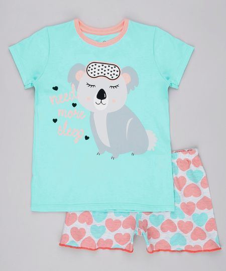 Pijama-Infantil-Coala-com-Glitter-Manga-Curta-Verde-Claro-9762475-Verde_Claro_1