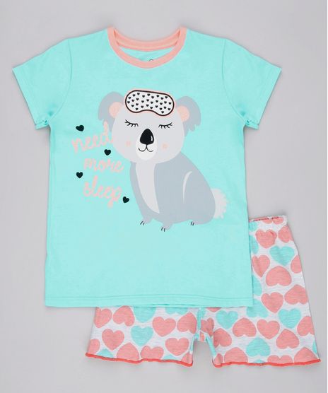 Pijama-Infantil-Coala-com-Glitter-Manga-Curta-Verde-Claro-9762475-Verde_Claro_1