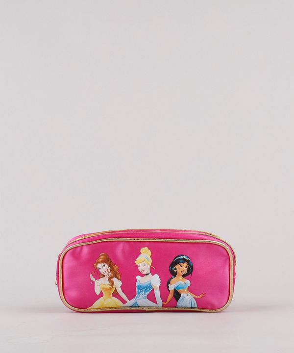Estojo Escolar Infantil Princesas com Divisórias Pink Único