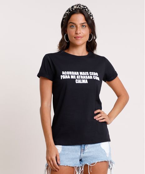 Blusa-Feminina--Me-Atrasar-com-Calma--Manga-Curta-Decote-Redondo-Preta-9777871-Preto_1