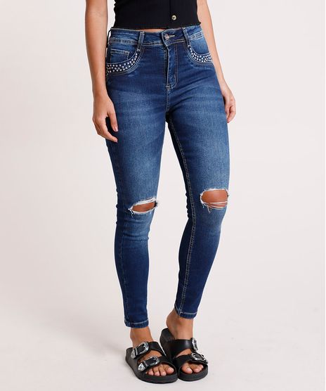 Calca-Jeans-Feminina-Sawary-Cigarrete-Pull-Up-Cintura-Media-Destroyed-com-Tachas-Azul-Escuro-9857028-Azul_Escuro_1