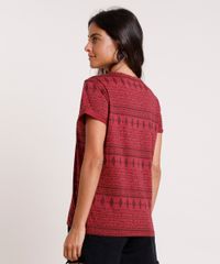Blusa-Feminina-Estampada-Etnica-com-Gatos-Manga-Curta-Decote-Redondo-Vinho-9730312-Vinho_2
