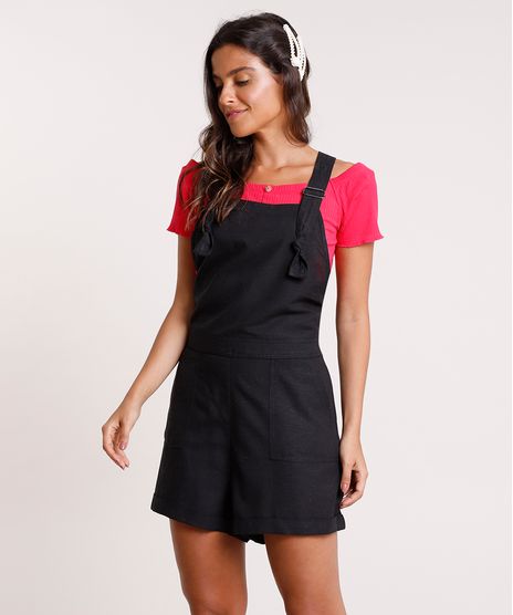 Jardineira-Feminina-com-Linho-e-Bolsos-Preta-9676536-Preto_1