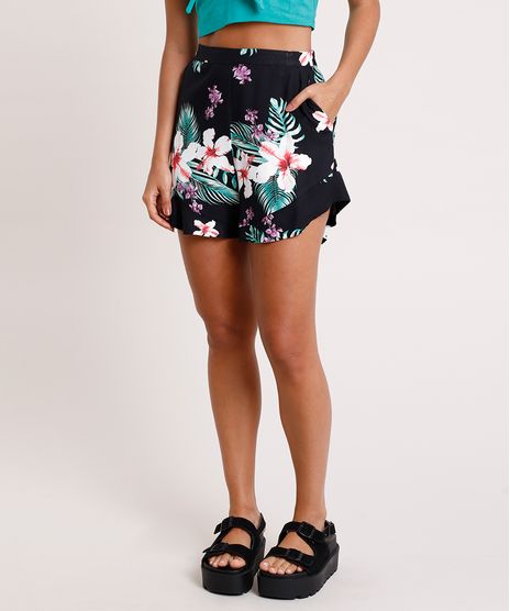 Short-Feminino-Reto-Estampado-Floral-com-Babado-Preto-9672202-Preto_1