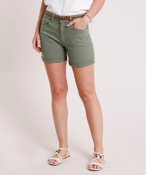 Short-de-Sarja-Feminino-Midi-com-Cinto-Verde-Militar-9854846-Verde_Militar_1