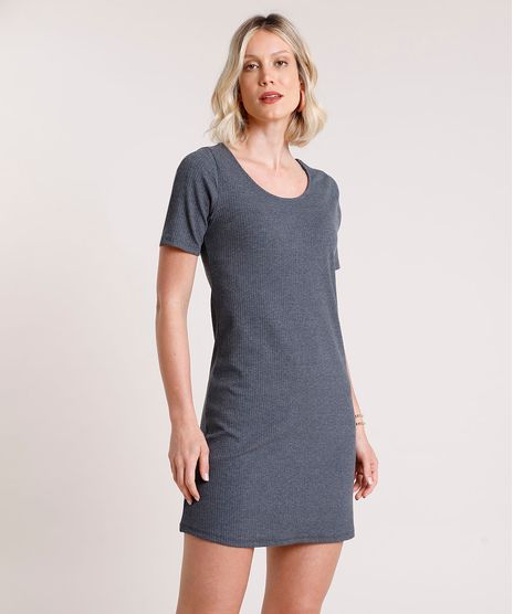 Vestido-Feminino-Curto-Canelado-Manga-Curta-Cinza-Mescla-Escuro-9872034-Cinza_Mescla_Escuro_1