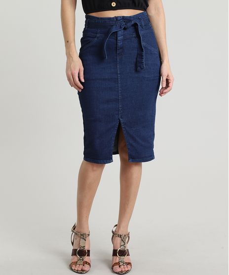 Saia-Jeans-Feminina-Lapis-Clochard-com-Fenda-Azul-Escuro-9640544-Azul_Escuro_1