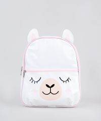 Mochila-Infantil-Lhama-em-Verniz-com-Bolso-Branca-9669082-Branco_1
