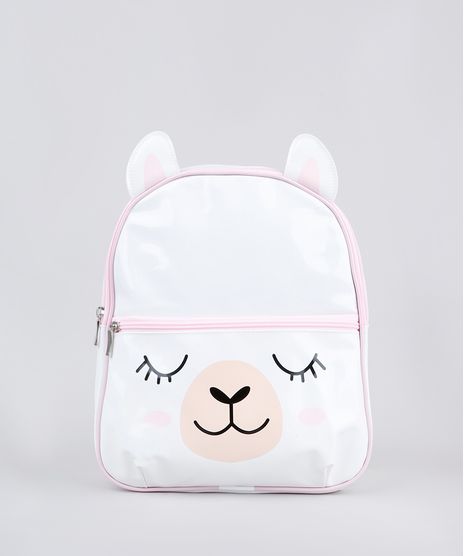 Mochila-Infantil-Lhama-em-Verniz-com-Bolso-Branca-9669082-Branco_1