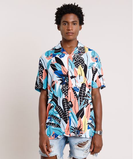 Camisa-Masculina-Tradicional-Estampada-de-Abacaxis-Manga-Curta-Azul-9729729-Azul_1