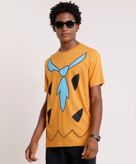 Camiseta-Masculina-Carnaval-Fred-Os-Flintstones-Manga-Curta-Gola-Careca-Caramelo-9871698-Caramelo_1