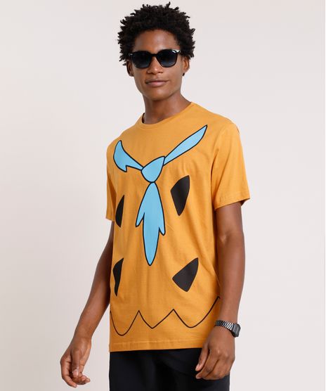 Camiseta-Masculina-Carnaval-Fred-Os-Flintstones-Manga-Curta-Gola-Careca-Caramelo-9871698-Caramelo_1
