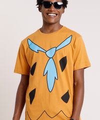 Camiseta-Masculina-Carnaval-Fred-Os-Flintstones-Manga-Curta-Gola-Careca-Caramelo-9871698-Caramelo_4