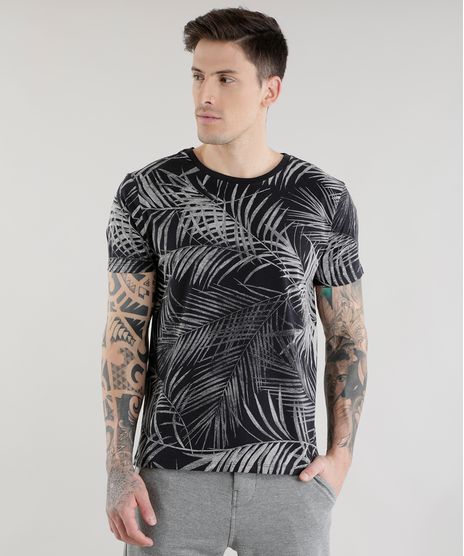 Camiseta-Estampada-de-Folhagem-Preta-8582124-Preto_1