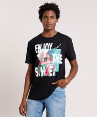 Camiseta-Masculina--Enjoy-the-Summer--Manga-Curta-Gola-Careca-Preta-9738691-Preto_1