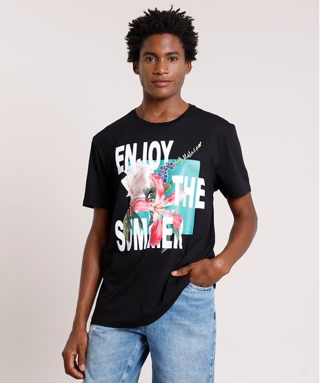 Camiseta-Masculina--Enjoy-the-Summer--Manga-Curta-Gola-Careca-Preta-9738691-Preto_1