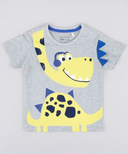 Camiseta-Infantil-com-Estampa-Interativa-de-Dinossauro-Manga-Curta-Cinza-Mescla-9837263-Cinza_Mescla_1