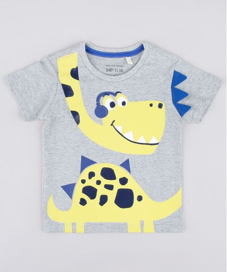 Camiseta-Infantil-com-Estampa-Interativa-de-Dinossauro-Manga-Curta-Cinza-Mescla-9837263-Cinza_Mescla_1