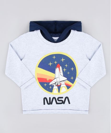 Camiseta-Infantil-NASA-com-Capuz-Manga-Longa-Cinza-Mescla-Claro-9837265-Cinza_Mescla_Claro_1
