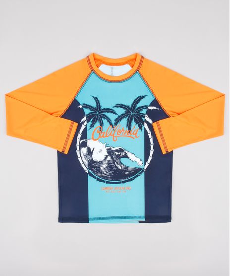 Camiseta-de-Praia-Infantil-Raglan-Estampada-de-Praia-Manga-Longa-com-Protecao-UV50--Laranja-9744461-Laranja_1