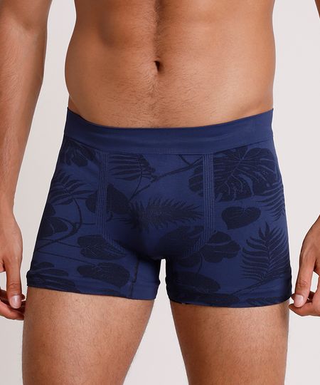 Cueca-Masculina-Boxer-Estampada-de-Folhagem-Sem-Costura-Azul-Marinho-9881386-Azul_Marinho_1